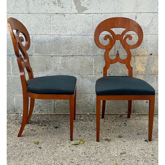 Pair of Vintage Biedermeier Style Walnut Chairs, Italy Circa 1950. For Sale - Image 4 of 11