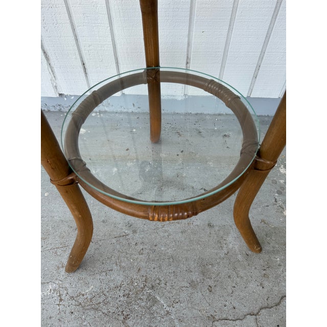 Vintage 50’s 60’s Boho Coastal Rattan Glass Shelf Floor Lamp For Sale - Image 4 of 9