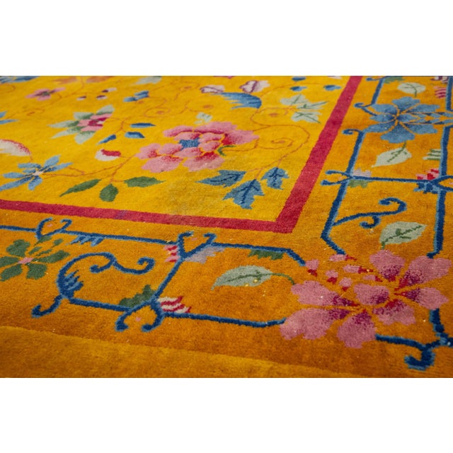 Antique 1920s Chinese Art Deco Rug in Goldenrod With Floral Motif For Sale - Image 9 of 10