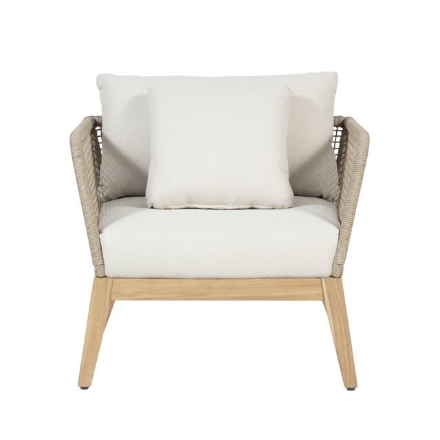 Beige Cypress Teak Wood Sofa Set With Beige Color Rope Design For Sale - Image 8 of 12