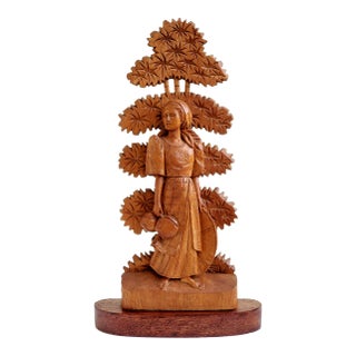 Late 1800's French Handcarved Wood Figure of Maiden With Espalier Tree For Sale