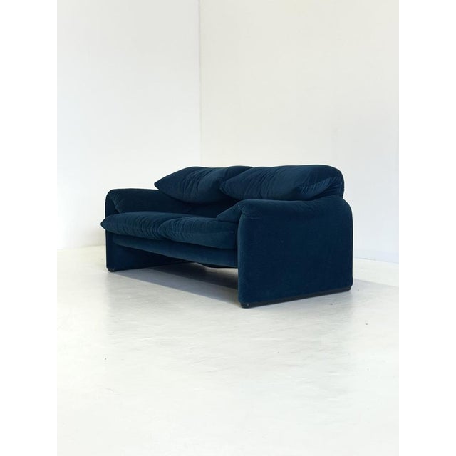 Textile Blue Green Cassina Maralunga Sofa by Vico Magistretti, 1990s For Sale - Image 7 of 13