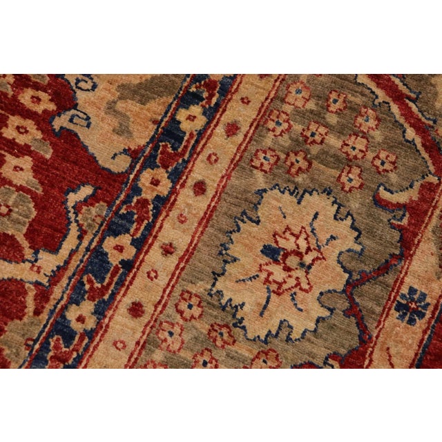 Textile Boho Chic Ziegler Red Olive Green Hand-Knotted Wool Rug - 8'11'' X 11'5'' For Sale - Image 7 of 8