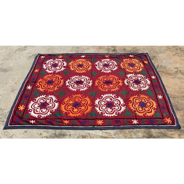 Boho Chic Flower Design Suzani Tapestry For Sale - Image 3 of 6