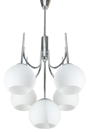 Vintage Italian Chrome and Opaline Chandelier, 1970s