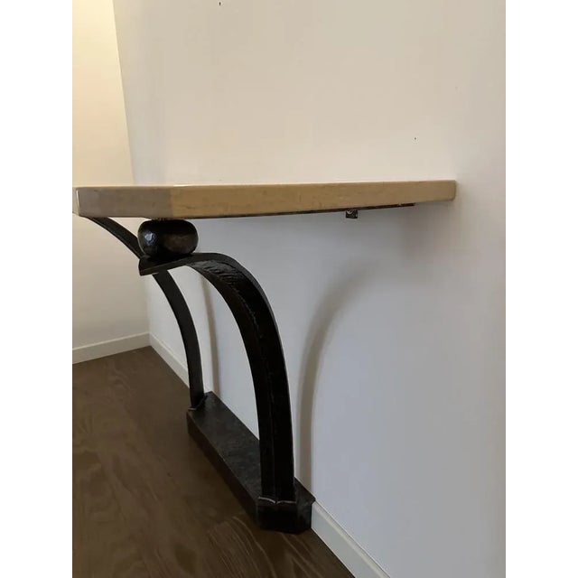 Vintage Travertine and Forged Iron Console, 1935 For Sale - Image 3 of 8