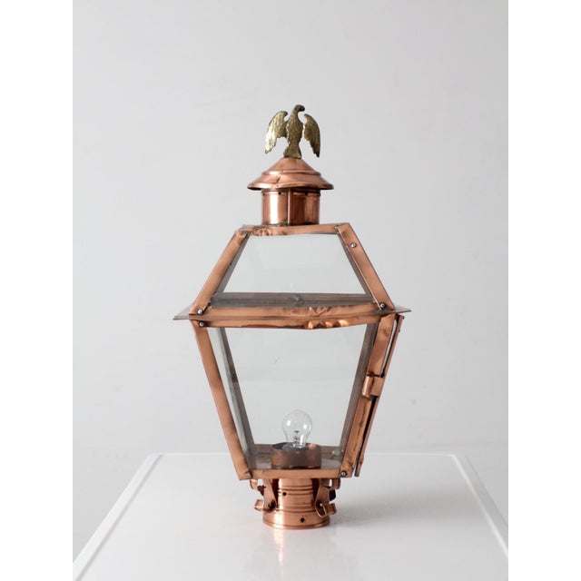 Vintage Copper Lantern Light Fixture With Brass Eagle Finial For Sale - Image 10 of 18