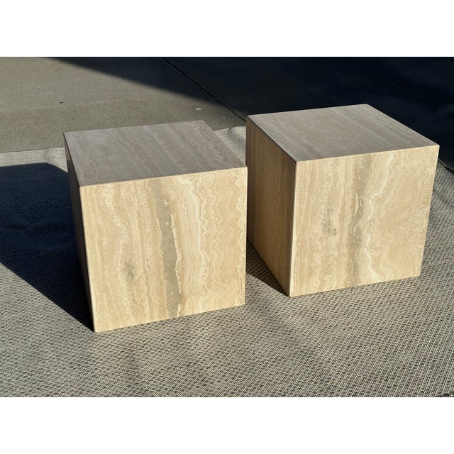 Travertine Cube Coffee Table or Side Tables Italian - Pair For Sale - Image 4 of 9
