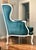 Wood Mid-20th Century French Provincial Wingback Chair in Kravet Peacock Blue Velvet For Sale - Image 7 of 18