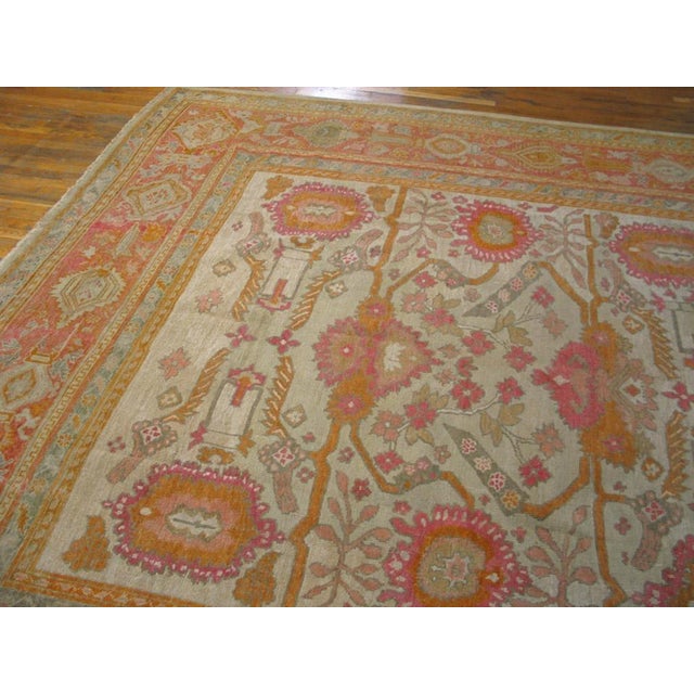 19th Century Beautifully Decorative Light Ivory Background Antique Turkish Oushak Rug For Sale - Image 5 of 7