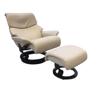 Stressless Model “Spirit” Leather Recliner & Footstool For Sale