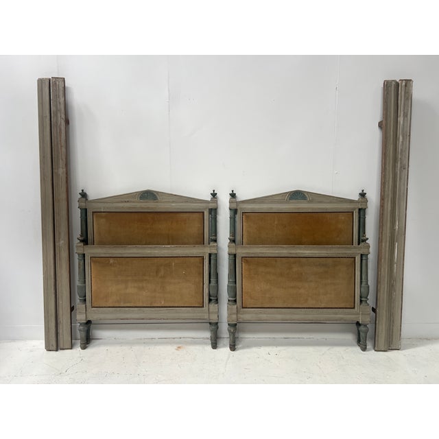 20th Century Directoire-Style Beds in Painted Beechwood, Set of 2 For Sale - Image 3 of 14