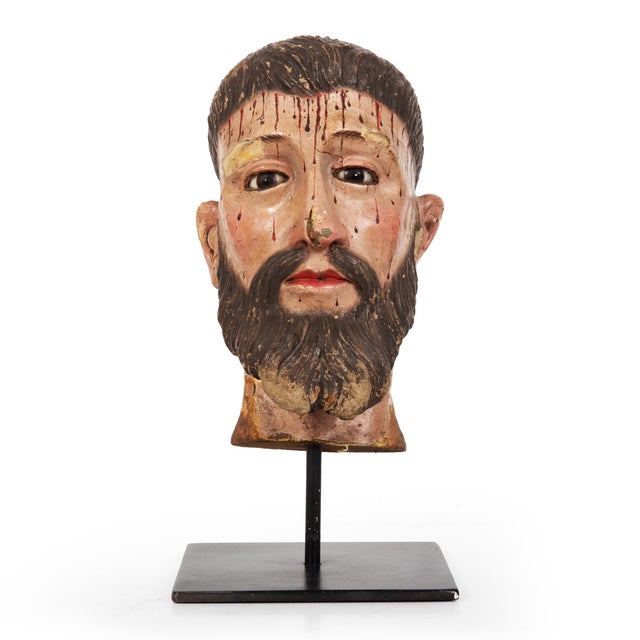 Baroque Spanish Polychromed Carved Head of Christ as Ecce Homo, Early 18th Century For Sale - Image 3 of 18