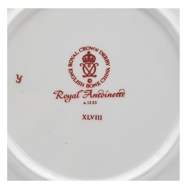Ceramic Mid 20th Century English Royal Crown Derby Bone China Floral Bread Plate Royal Antoinette Pattern 6" For Sale - Image 7 of 7