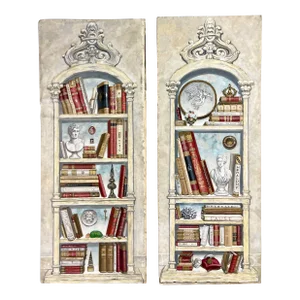 Pair of Oil on Canvas Standing Wall Decoration, Gustavian, Italian Style