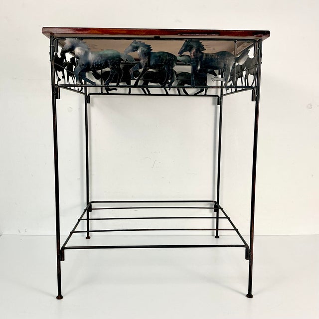 1990s Vintage Americana Southwestern Horse, Cowboy Boot, & Long Horn Steer Metal Framed Side Table For Sale - Image 9 of 17