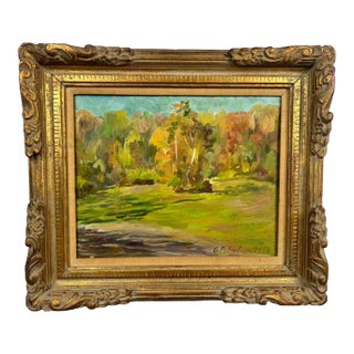 Girair Poladian Signed 1994 Landscape Oil Painting in Ornate Gilt Frame 1994 For Sale