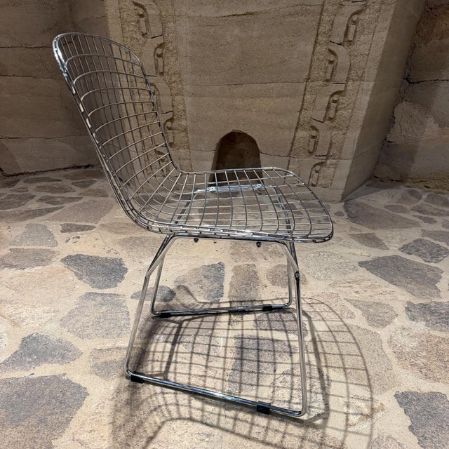 Chrome Set of Four Harry Bertoia Wire Side Chair (Model 420) Mid Century Modern Knoll For Sale - Image 8 of 9