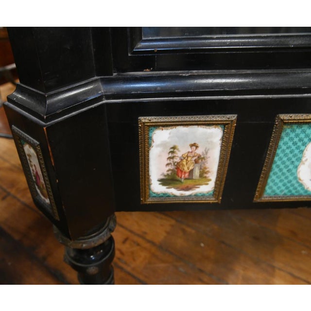 Victorian Ebonized Display Cabinet Painted Porcelain, 1840 For Sale - Image 4 of 7