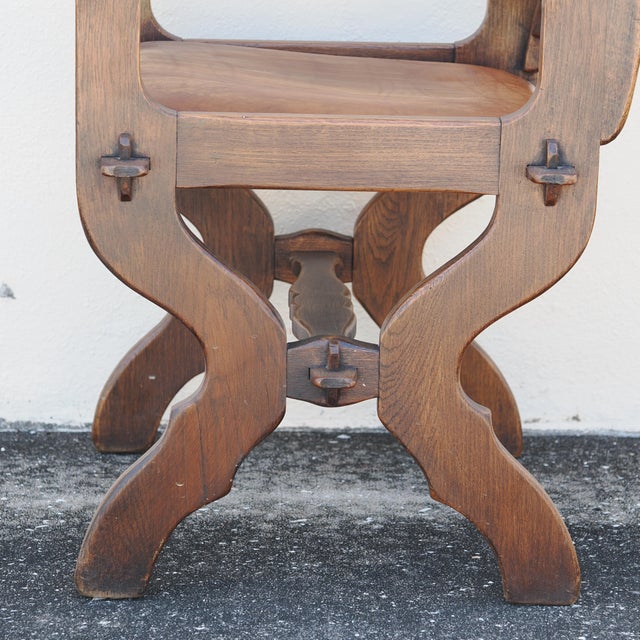 Early 20th Century English Gothic Arts & Crafts Wood and Leather Arm Chair For Sale - Image 9 of 12