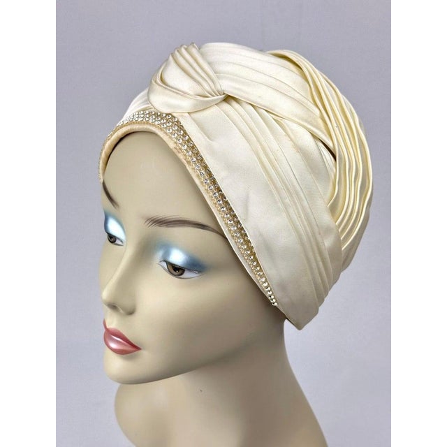 Art Deco Vintage Christian Dior Chapeaux Silk Turban With Rhinestone Accents For Sale - Image 3 of 9