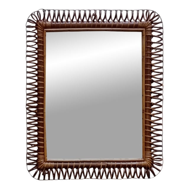 Rattan and Wicker Rectangular Wall Mirror, 1960s For Sale