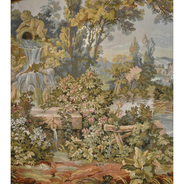 Vintage French Style Tapestry Wall Hanging Pastoral Landscape River Italy For Sale - Image 18 of 18