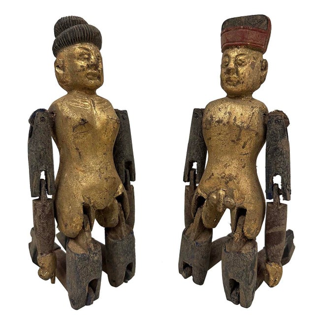 Early 20th Century Antique Chinese Gilt Carved Camphor Wood Adult Toys For Sale - Image 12 of 13