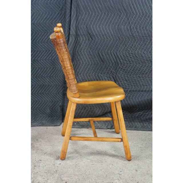Brown 4 Vintage Old Hickory Arts & Crafts Rustic Oak Herringbone Dining Side Chairs For Sale - Image 8 of 18