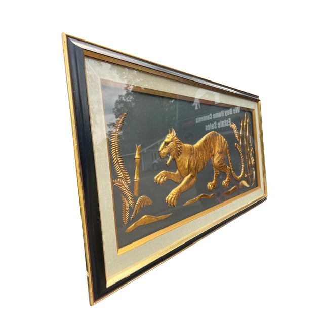 Vintage Modern 3D Wall Art of Tiger in Brass Shadow Box For Sale In New York - Image 6 of 9