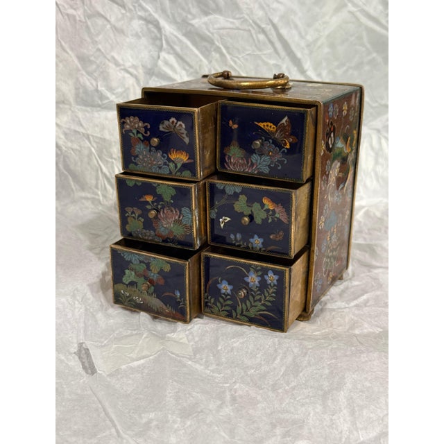Japanese Cloisonne Enamel Rare Six Drawer Jewelry Chest, Attributed to Inaba For Sale - Image 10 of 16