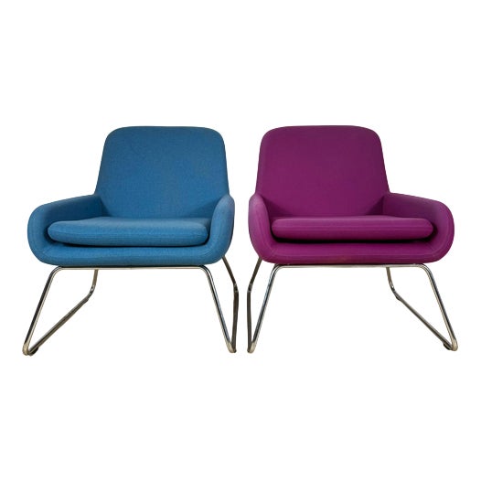 Mid-Century Wool Armchairs with Metal Legs, 1970s, Set of 2 For Sale