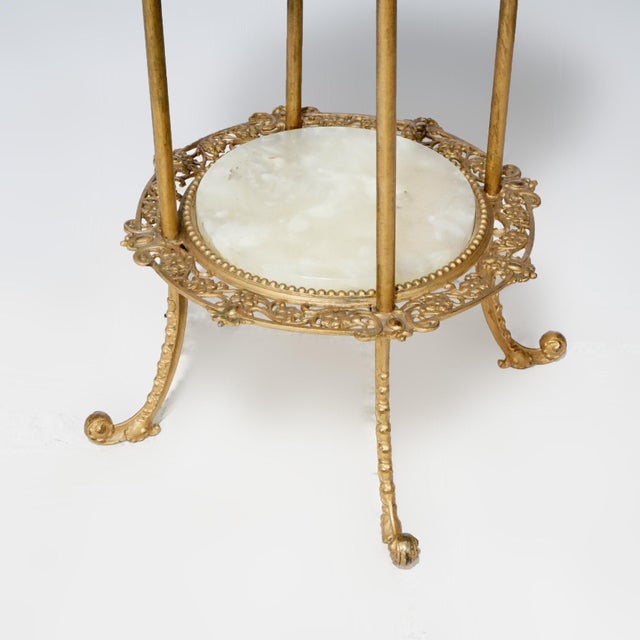 Antique Victorian Gilt Metal & Onyx Two Tiered Stand, 1890 For Sale - Image 6 of 9