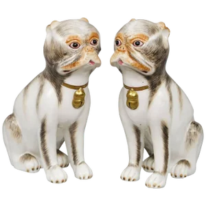 Continental Porcelain Pug Dogs - a Pair