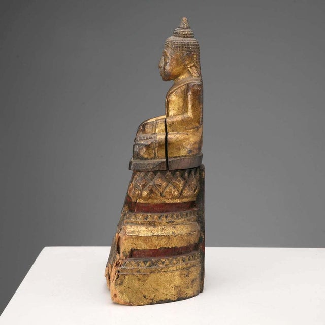 Antique Buddha Figurine in Carved Wood, 19th Century For Sale - Image 5 of 10