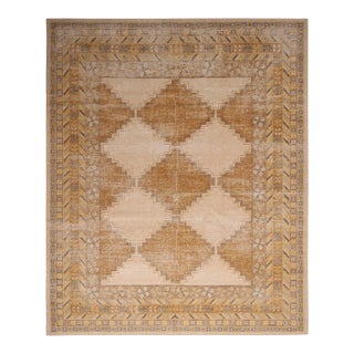 Rug & Kilim’s Oversized Distressed Harlequin Rug in Gold, 14x20 For Sale