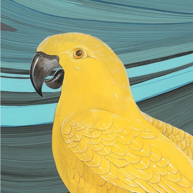 Original art for parrot and bird lovers! “Gossip Swirl” is a gorgeous painting of a yellow parrot done in a “Modern...