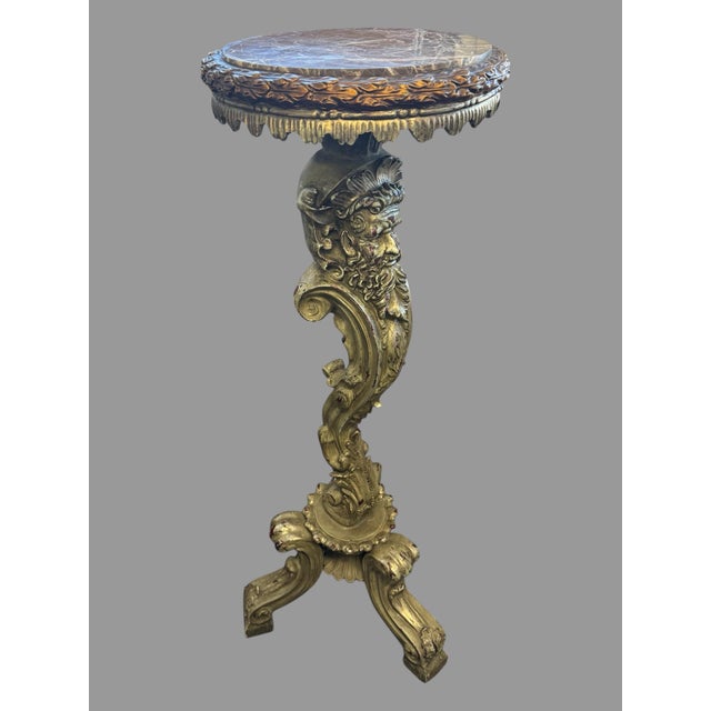 Antique Italian Baroque Style Figural Marble Top Pedestal Sculpture Stand In good original condition showing some typical...