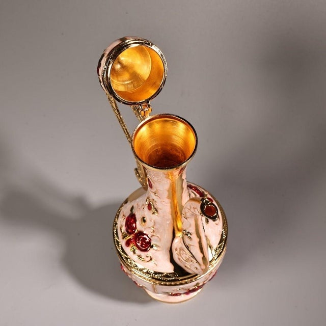 Metal Vintage Gilt and Enamel Liqueur Set With Floral Motif and Tray For Sale - Image 7 of 9