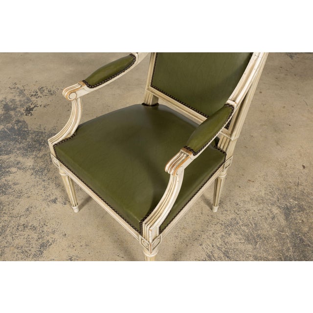 Early 20th Century French Louis XVI Style Painted Armchair in Olive Green For Sale - Image 18 of 18