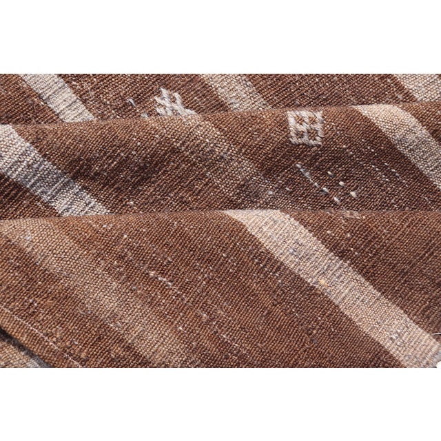 Vintage Turkish Kilim Rug in Rich Cocoa and Ivory With Stripe Design 6'9"x8'9" For Sale - Image 10 of 11