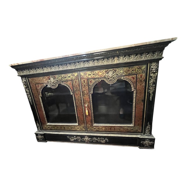 French 900 Sideboard with Two Glass Doors and Marble Top For Sale