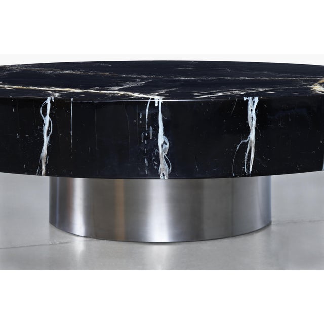 Willy Rizzo Italian Modern Round Faux Marble and Steel Coffee Table by Willy Rizzo For Sale - Image 4 of 12