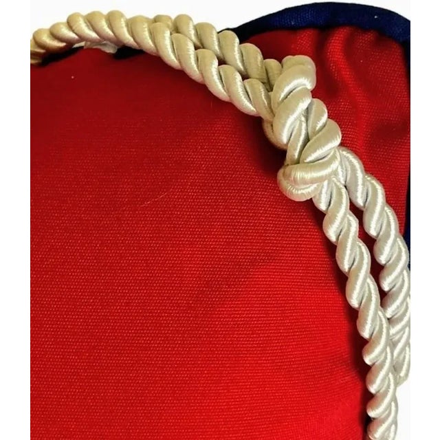 1980s Embroidered Applique Nautical Velvet Anchor & Ship's Wheel Pillows - A Pair For Sale - Image 4 of 7