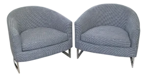 Milo Baughman Barrel Back Club Chairs - A Pair