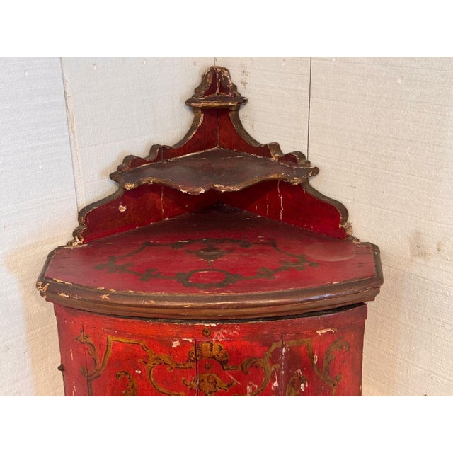 Red Red Chinoiserie Hanging Corner Cupboard For Sale - Image 8 of 9