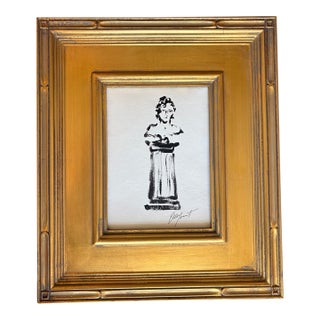 2026 Elle Yount Classical Sculpture Bust on Pedestal Painting in Black on White in Gold Plein Air Frame For Sale