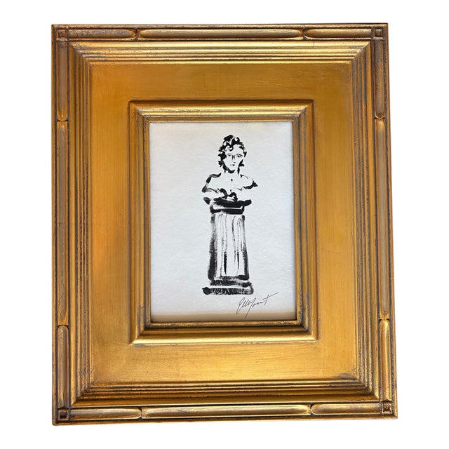 2026 Elle Yount Classical Sculpture Bust on Pedestal Painting in Black on White in Gold Plein Air Frame For Sale