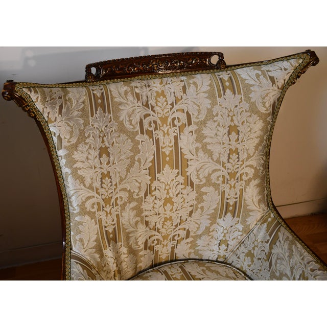 1930 Pair French Carved Mahogany High-Back Living Room Chairs / Spring-Seat For Sale - Image 11 of 18