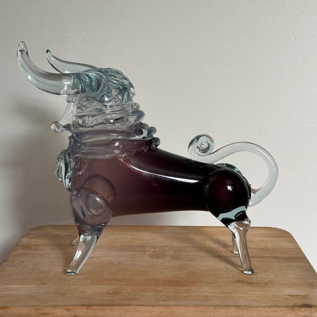 Mid-Century Murano Glass Sculptural Bull in Shades of Purple Measures approx: 11.5H x 12W x 7D Please visit my other...